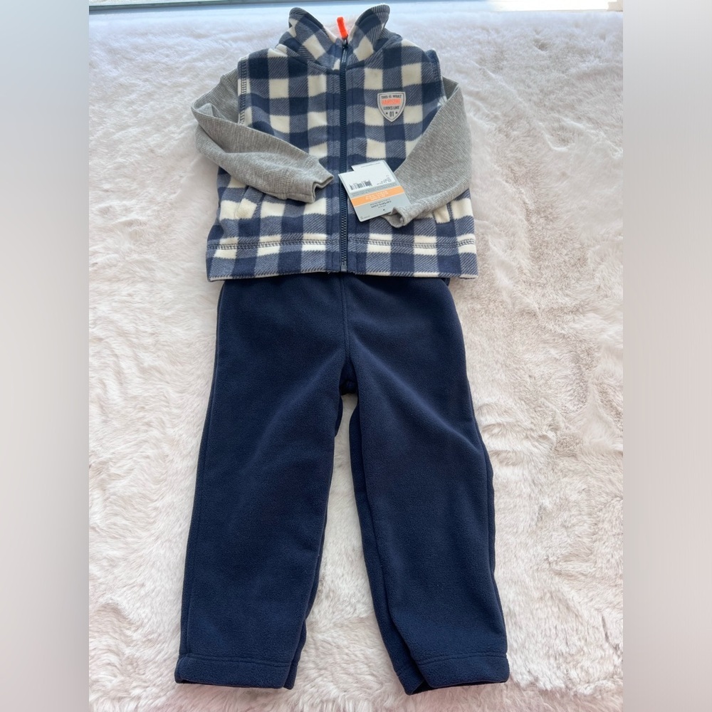 Carter's Baby Boys 3 Piece Plaid Outfit Fleece and Vest and long sleeve bodysuit